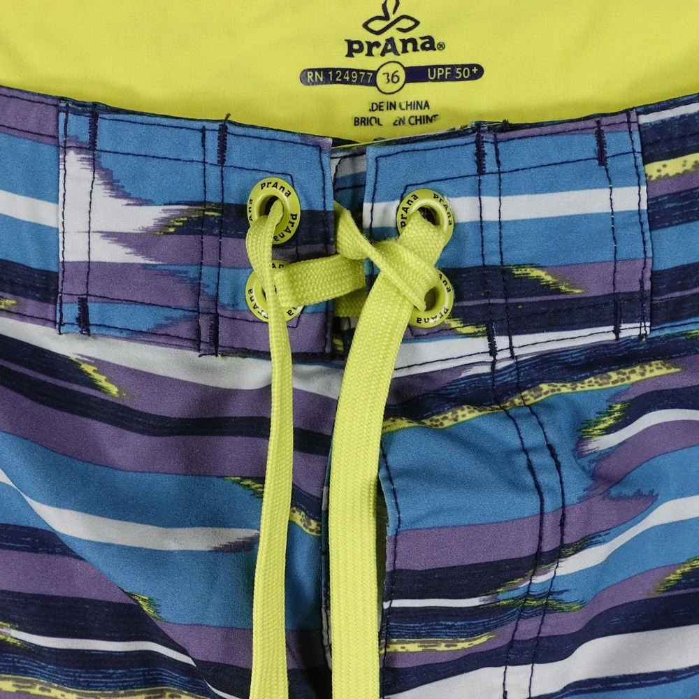 Prana Board Shorts Men's 36 Ikat Stripe Blue Purple Stretch